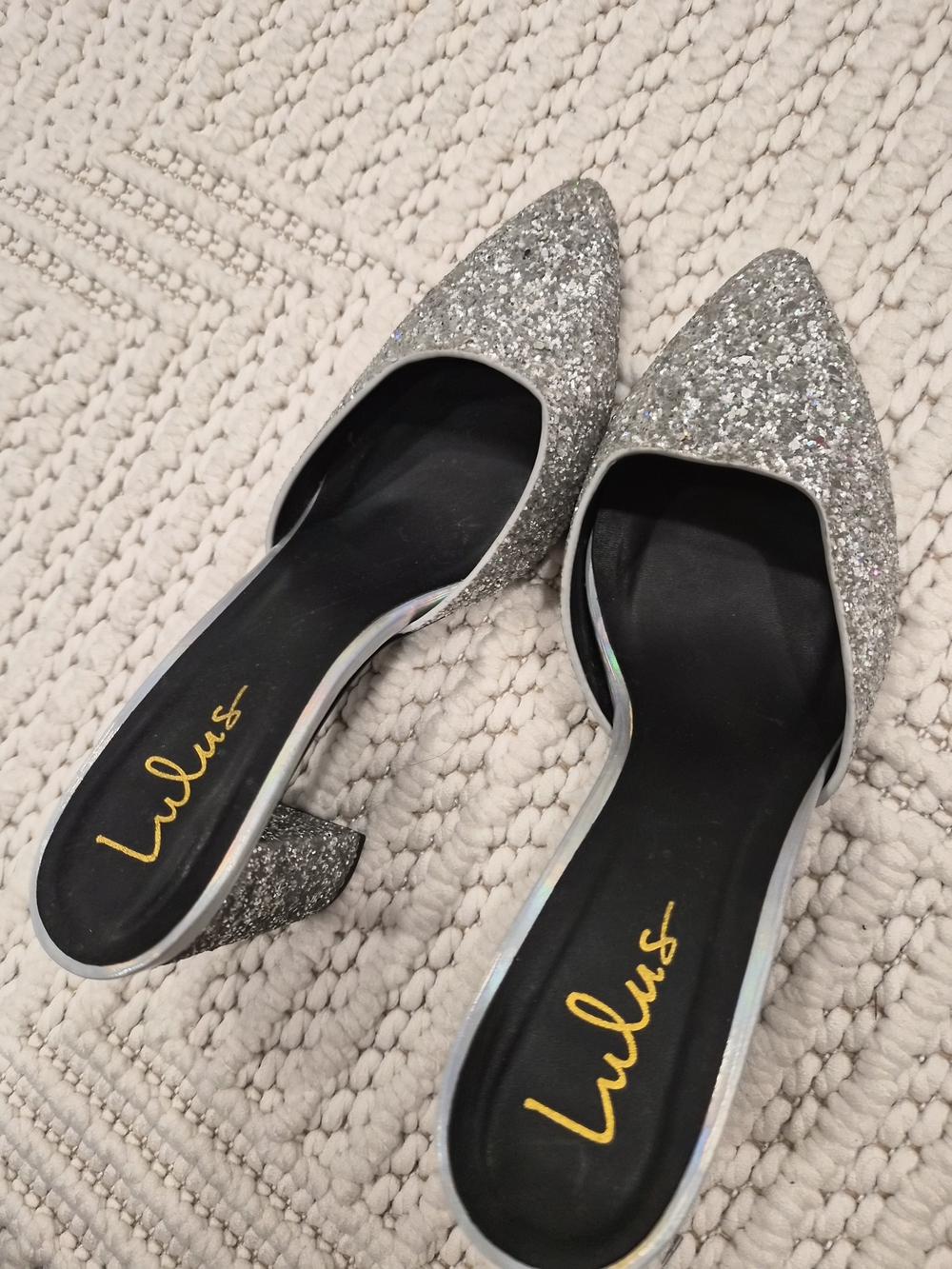 Lulu's Silver Glitter Pointed D'Orsay Mules